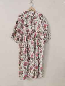 Robe d'été décontractée à manches longues et col en V, en coton imprimé floral, longueur au sol, fabriquée à la main, cadeau de vacances pour femmes - Product Image 4