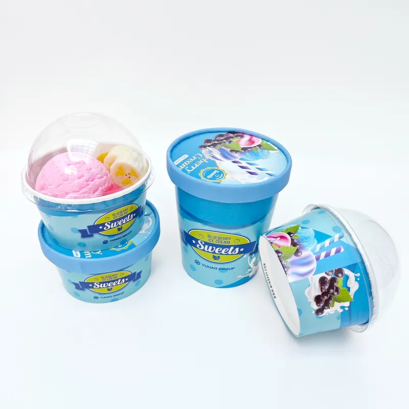 돔 뚜껑이있는 일회용 친환경 왁스 종이 아이스크림 컵