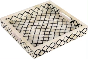 Plateau de service à motif moderne en bois incrusté de nacre fait main avec la meilleure qualité de l'Inde pour l'artisanat taqi d'exportation - Product Image 2