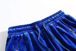 2022 hommes bleu velours velours décontracté Shorts de haute qualité avec poches zippées en gros plaine teint velours vêtements courts - Product Image 3