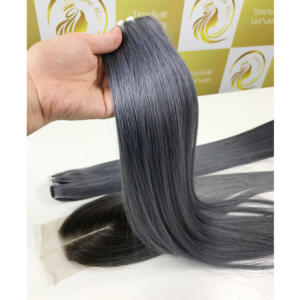 Faisceau de cheveux gris de haute qualité toupets cuticule vietnamienne aligné couleur claire Piano os peau droite faisceaux de trame HD dentelle - Product Image 6