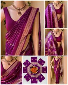 Magnifique Saree de travail en jacquard All-Pallu de style Bollywood Bordure jacquard exclusive en viscose riche pour les fêtes de Diwali - Product Image 2