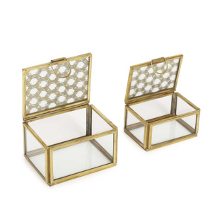 Boîte à bijoux en verre de luxe moderne avec bord doré Boîtes à bagues de luxe avec couvercle rectangulaire transparent Mallette de rangement décorative - Product Image 5