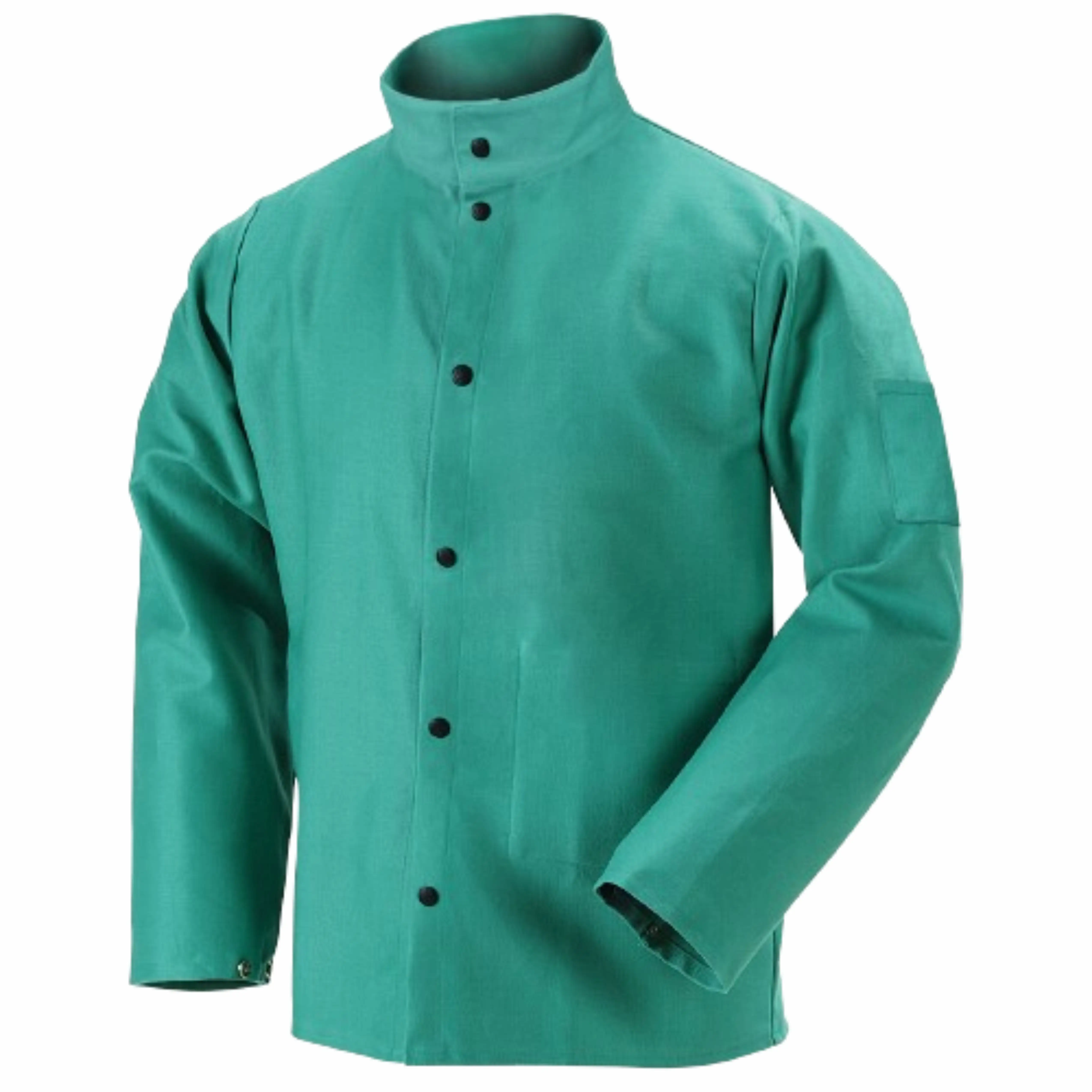 सर्वोत्तम प्रदर्शन एफआर उपचारित ड्रिल्ड सूती कपड़े वेल्डिंग जैकेट औद्योगिक सुरक्षा स्पार्क आग प्रतिरोधी निर्माण जैकेट
