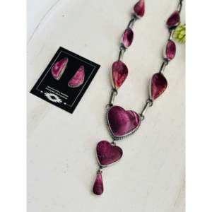 Conjunto de Collar Lariat de Plata de Ley y Ostra Espinosa Morada Ross Steven con Corazón, Ideal para Bodas y Regalos, con la Concha como Piedra Principal - Product Image 4