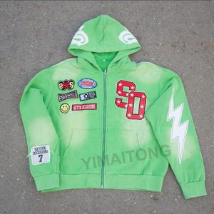 Vente en gros 100% coton Sweat à capuche zippé pour hommes Streetwear Patch brodé lourd Sunfade Custom OEM Design - Product Image 3