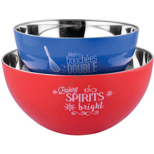 Saladier en acier inoxydable de qualité supérieure avec motifs imprimés en bleu et rouge avec un ensemble de 2 pièces design classique et élégant - Product Image 1