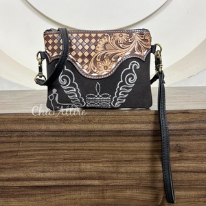 Bolso cruzado de cuero de gamuza occidental, diseño a cuadros, bolso de mano y bolso de hombro para mujer, novedad - Product Image 1