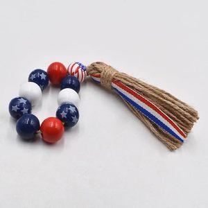 Servilletero con cuentas de madera con borla de cuerda, guirnalda de cuentas de madera para colgar en la pared, decoración para el Día DE LA Independencia - Product Image 4