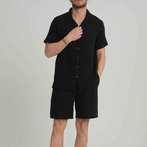 Ensemble 2 pièces décontracté en coton respirant pour homme : Polo en crochet et short, avec logo personnalisé, tricoté, boutonné, idéal pour l'été - Product Image 3