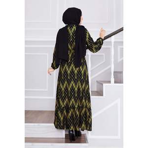 Vestido Hijab crepé caqui con patrón de palmera Vestido modesto y modesto - Product Image 4