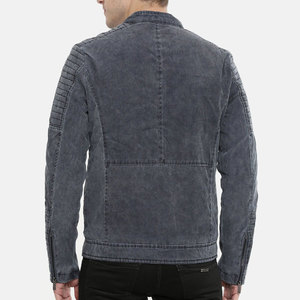 Veste décontractée en cuir véritable avec col montant, fermetures éclair sur le devant, design texturé, coutures de panneaux – Imperméable et coupe-vent - Product Image 3