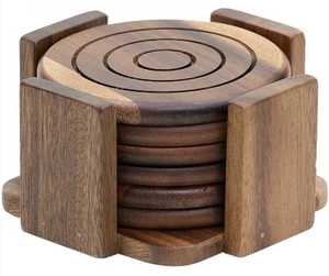 Best Selling Classic Acacia Wooden <b>Coasters</b> <b>Set</b> with Holder High Quality Good Natural Finished - Product Image 1