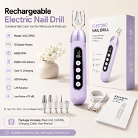 Machine à ongles électrique rechargeable OEM 4500 tr/min 2000 mAh sans fil, lime électrique 10 vitesses, affichage LED Type C, autonomie 3 heures