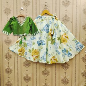 Shoryam - Lehenga Choli Étnico Verde para Niñas, Largo hasta el Suelo, Listo para Usar, de Poliéster |   Venta al por Mayor de Ropa para Niñas de Calidad de Exportación - Product Image 1