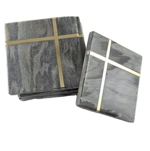 Posavasos de mármol natural con incrustaciones de latón gris hechos a mano, antideslizantes, para el hogar, oficina, Hotel, alfombrillas y almohadillas para té - Product Image 1