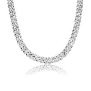 10mm 925 <b>Sterling</b> <b>Silver</b> Vintage Moissanite Cuban Chain <b>Necklace</b> Engagement & Wedding Collection - Product Image 5