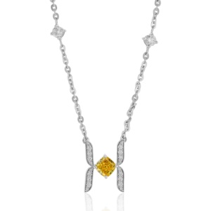 Collier pendentif en diamant jaune de laboratoire taille coussin, or blanc, halo, bijoux de luxe pour mariage et anniversaire, cadeau - Product Image 4