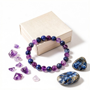Hemasa Fashions Purple Blue Ball-Shaped Crystal Rhinestone Natural Stone Beaded <b>Bracelet</b> Unisex Boho Jewelry Stretch Bangle Gift - Product Image 5