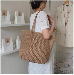 กระเป๋าโท้ทฟางสำหรับผู้หญิง, กระเป๋าสะพายไหล่สไตล์โบฮีเมียนความจุขนาดใหญ่กระเป๋าชายหาดพร้อมซับใน - Product Image 4