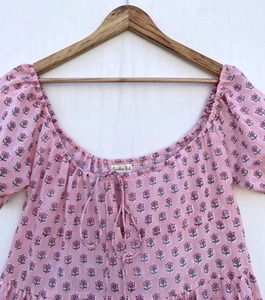 Indien main bloc coton robe femmes élégant Boho imprimé fleuri robe à la main personnalisé cadeau de mariée ODM approvisionnement - Product Image 3