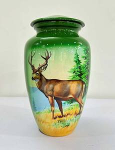 Urna de cremación para adultos Buck Deer pintada a mano, soporte para cenizas funerarias de Metal hecho a mano - Product Image 5