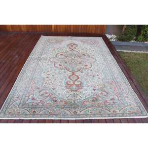 Alfombra Turca de 6.4x9.6 pies (196x292 cm), Alfombra Vintage con Diseño Floral Azul - Product Image 1