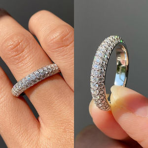 Bague de mariage élégante et intemporelle, cadeau de bijoux de mariée, 2 carats au total, diamant de laboratoire taille ronde, alliance éternelle complète en or 14 carats - Product Image 5