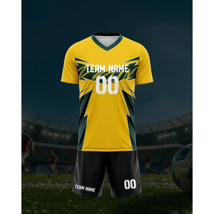 เสื้อฟุตบอลผู้ชายแบบปรับแต่งได้ สวมใส่สบาย ระบายอากาศดี พร้อมชื่อและหมายเลข สีเหลือง สไตล์อเมริกันฟุตบอล ตัดเย็บอัตโนมัติ - Product Image 1