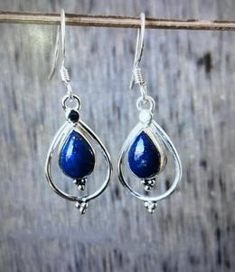 Boucles d'oreilles en argent sterling 925 avec lapis-lazuli, faites à la main, magnifiques boucles d'oreilles pour femmes. - Product Image 3
