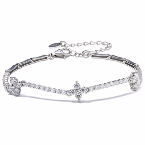 In Stock GRA <b>Iced</b> <b>Out</b> Moissanite Four Leaf Clover Bracelet 925 Sterling Silver Adjustable Bamboo Tennis <b>Chain</b> Women Jewelry - Product Image 1
