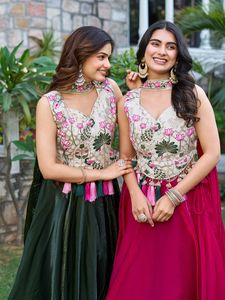 Femmes été col en v taille libre longueur au sol Lehenga Choli décontracté Festival mignon lâche lourd broderie séquence Thred Patchwork - Product Image 3