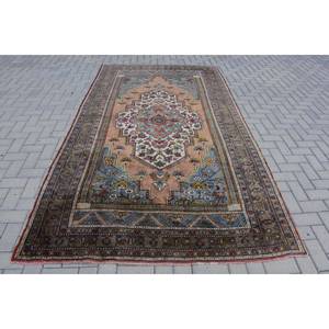 Alfombra turca Vintage Beige Azul 5,6 X 9.8ft Lana Tejido plano Patrón de retazos para decoraciones de sala de estar Uso de pasillo Látex - Product Image 1