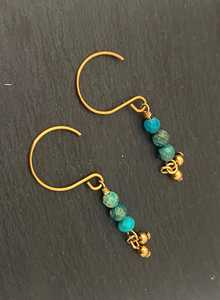 Diseñador de moda turquesa cuentas facetadas pendientes de gota latón oro mujer joyería accesorio boda fiesta Hldi Mehnedi desgaste - Product Image 3