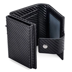 Cartera de cuero genuino para hombre, monedero corto de cuero de vaca Vintage para hombre con tarjetero de aluminio emergente, ranura para <span class=keywords><strong>Airtag</strong></span> - Product Image 3