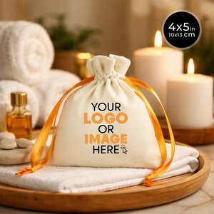 Personalized Orange Ribbon Velvet Rose Satin <b>Drawstring</b> <b>Pouch</b> 4 5 (10 13 Cm) with Embroidered Logo for Candy Storage - Product Image 1