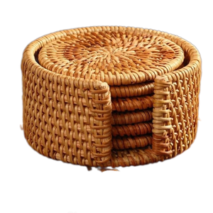 Ensemble de sous-verres en rotin naturel direct d'usine de haute qualité sous-verre en rotin de style vintage avec support café restaurant - Product Image 1