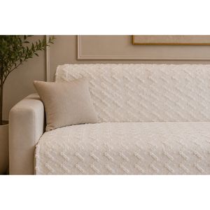 Housse de canapé antidérapante 100% polyester en tissu peluche écru - Product Image 2