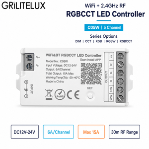 Variateur LED RGB DC12V 24V 3 Canaux 15A Max Contrôleur WiFi APP Portée RF 30m pour Bande Lumineuse Fourniture OEM ODM - Product Image 1