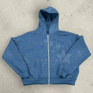 Women Acid Wash Rhinestone Hoodie Breathable Streetwear Pullover Fashion Sparkle <b>Top</b> with <b>Crystal</b> Design - Product Image 1