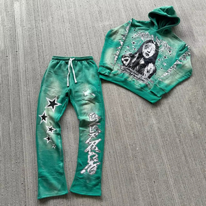 Ensembles Hip Hop Personnalisés Ensemble 2 Pièces pour Hommes Sweats à Capuche Pantalon de Survêtement à Capuche avec Impression DTG Survêtement Délavé au Soleil pour Hommes - Product Image 3