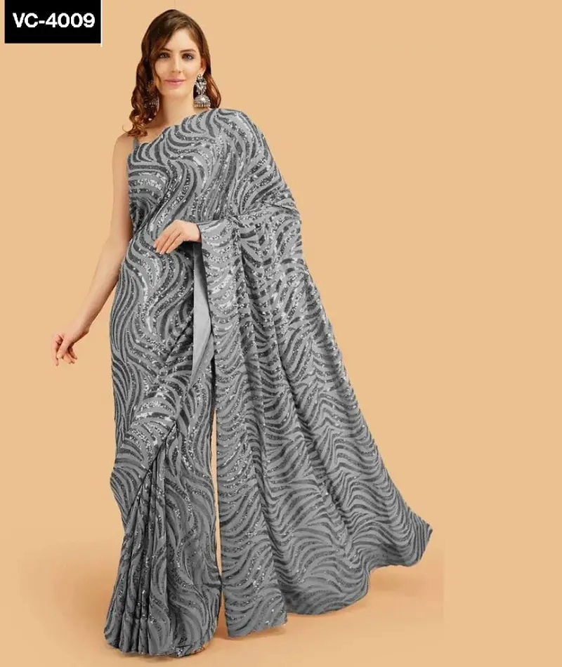 Frauen tragen trend ige Arbeit mit schwerer Sequenz Georgette Saree mit Paspel rand und Banglory-Blusen stücken Party Wear Saree für Frauen