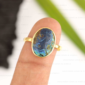 Vente en gros de bijoux minimalistes en argent sterling 925 azurite malachite éternité vermeil 10x14mm de forme ovale - Product Image 1