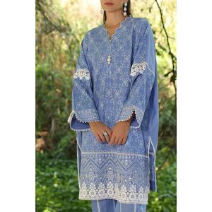 Chemise en mousseline de soie violette 2 pièces non cousue avec broderie détaillée et décorations complexes - Product Image 2