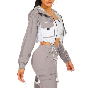 Nuevo diseño de detalle de tuberías con cremallera a través de chándal de pierna recta para mujer con capucha y Jogger conjunto de 2 piezas para gimnasio informal y ropa deportiva - Product Image 4