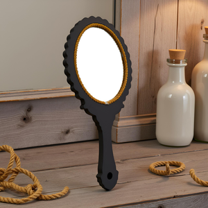 Espejo de Mano Redondo de Estilo Vintage con Marco de Madera Blanco Festoneado, Espejo de Tocador Elegante y Duradero para Maquillaje y Uso Diario - Product Image 4