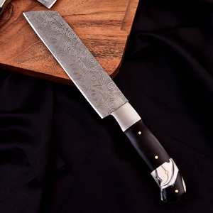 Juego de cuchillos de chef de cocina de acero de Damasco de cinco piezas, cuchillas de acero al carbono de 8 pulgadas, mango de madera, diseño de capas plegadas, bolsa de cuero para exteriores - Product Image 5