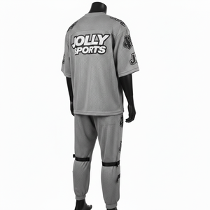 Pantalones deportivos de malla de poliéster para hombre, 240 GSM, con panel de tirantes, color gris, estampado por transferencia térmica, pantalones de malla y pantalones para hombre - Product Image 5