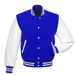 Veste universitaire directe du fabricant avec manches en cuir, col côtelé et fermeture à boutons-pression pour les commandes d'équipe personnalisées - Product Image 5