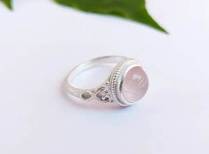 Anillo de compromiso de boda de Plata de Ley 925 de diseño romántico para mujer, piedra de cuarzo rosa, ajuste de bisel de corte ovalado, fiesta de 7x9mm - Product Image 3